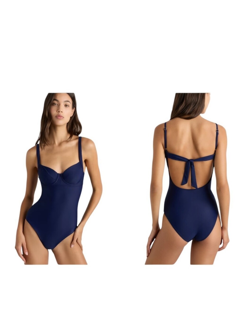 NEW Quince Italian Underwire One-Piece Swimsuit Navy Blue Size M